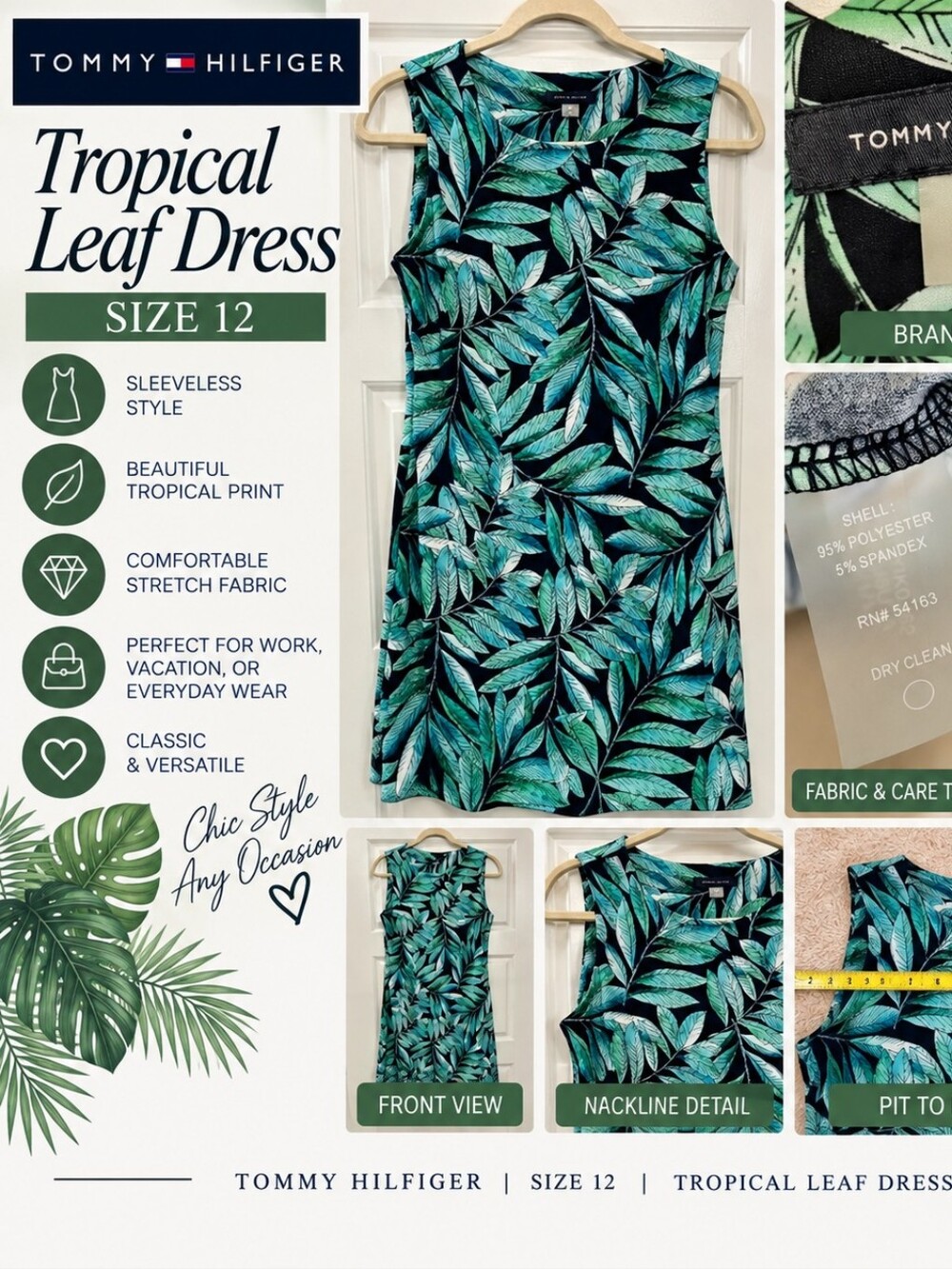 Tommy Hilfiger Tropical Leaves Beach Dress, Size 12